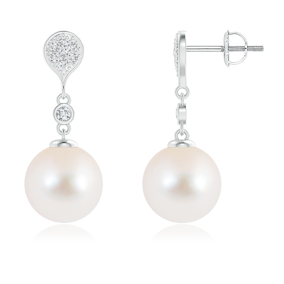 9mm AAA Freshwater Pearl Inverted Teardrop Earrings in 9K White Gold 
