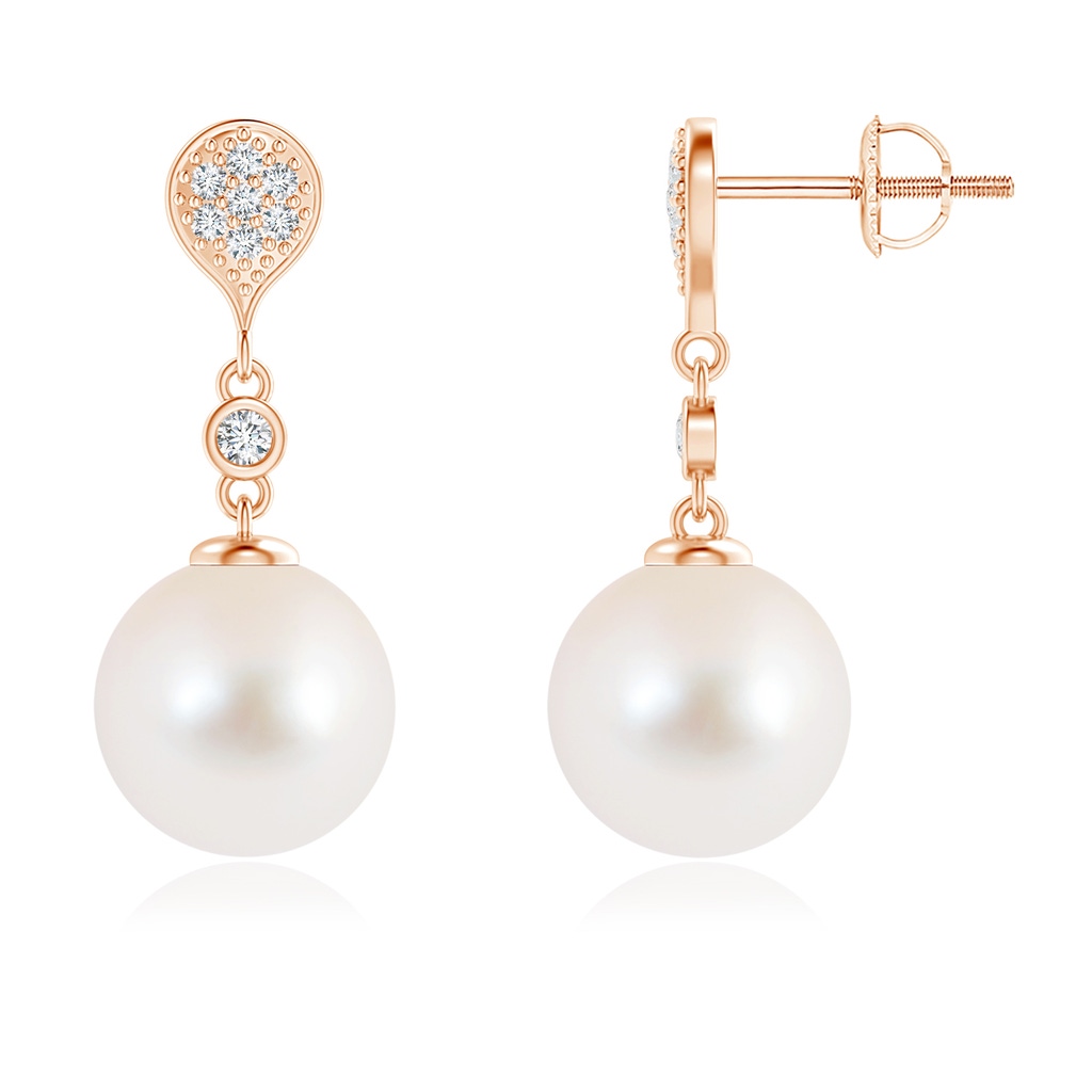 9mm AAA Freshwater Pearl Inverted Teardrop Earrings in Rose Gold