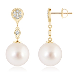 10mm AAAA South Sea Cultured Pearl Inverted Teardrop Earrings in Yellow Gold