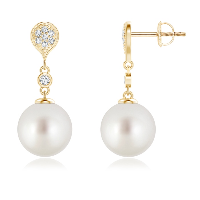 9mm AAA South Sea Cultured Pearl Inverted Teardrop Earrings in Yellow Gold