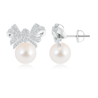 10mm AAA Freshwater Cultured Pearl Bow Earrings with Diamond Accents in 9K White Gold