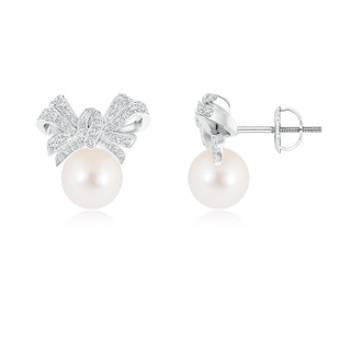 8mm AAA Freshwater Cultured Pearl Bow Earrings with Diamond Accents in White Gold