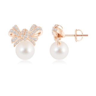 9mm AAA Freshwater Cultured Pearl Bow Earrings with Diamond Accents in Rose Gold