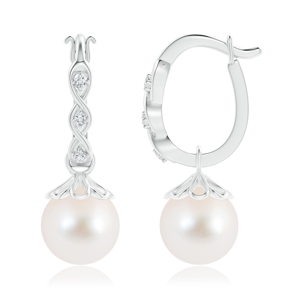 10mm AAA Freshwater Pearl Infinity Hinged Clip Earrings in White Gold