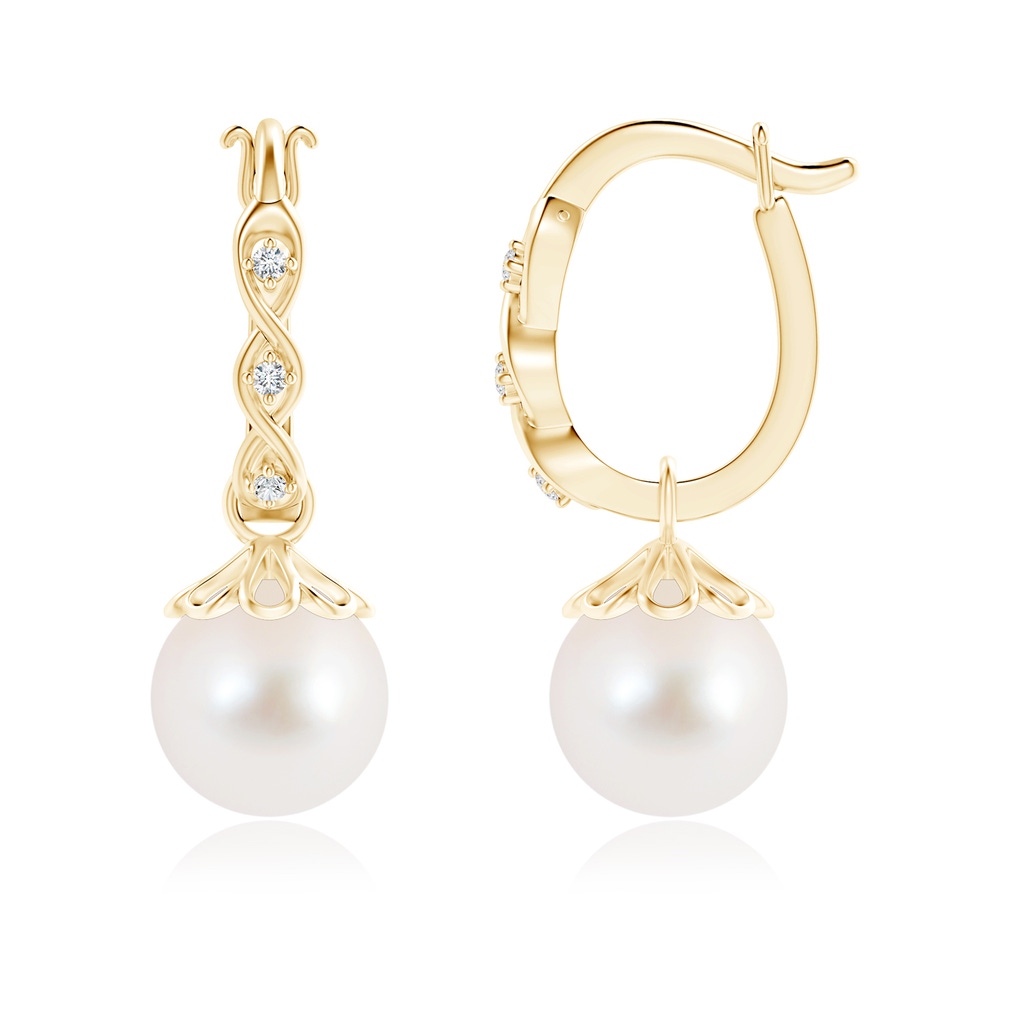 9mm AAA Freshwater Pearl Infinity Hinged Clip Earrings in Yellow Gold