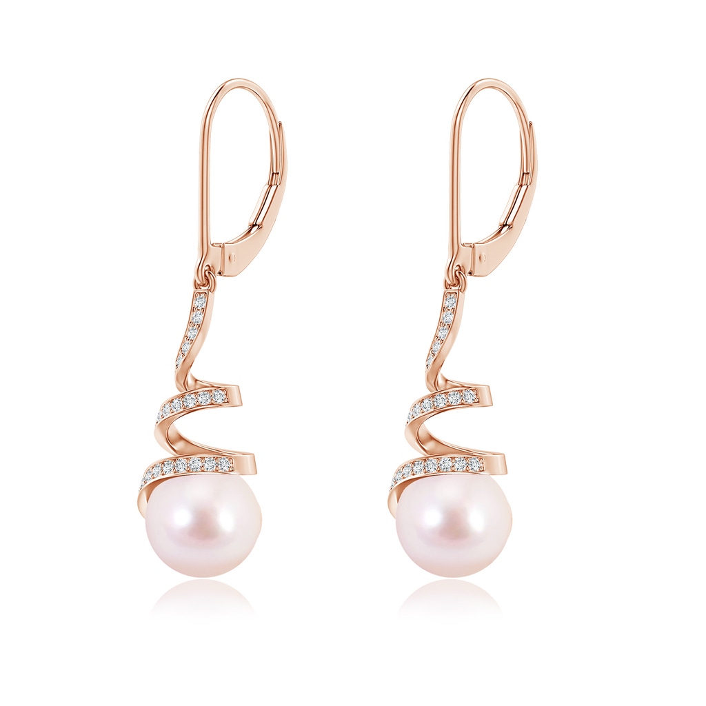 8mm AAAA Japanese Akoya Pearl Spiral Ribbon Drop Earrings in Rose Gold - side_1