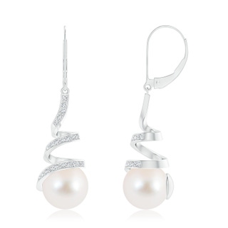 10mm AAA Freshwater Pearl Spiral Ribbon Drop Earrings in White Gold