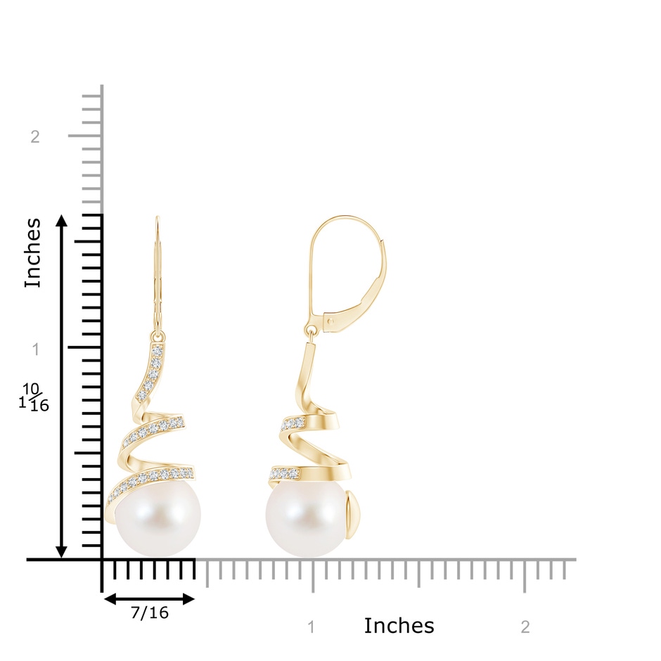 10mm AAA Freshwater Pearl Spiral Ribbon Drop Earrings in Yellow Gold product image