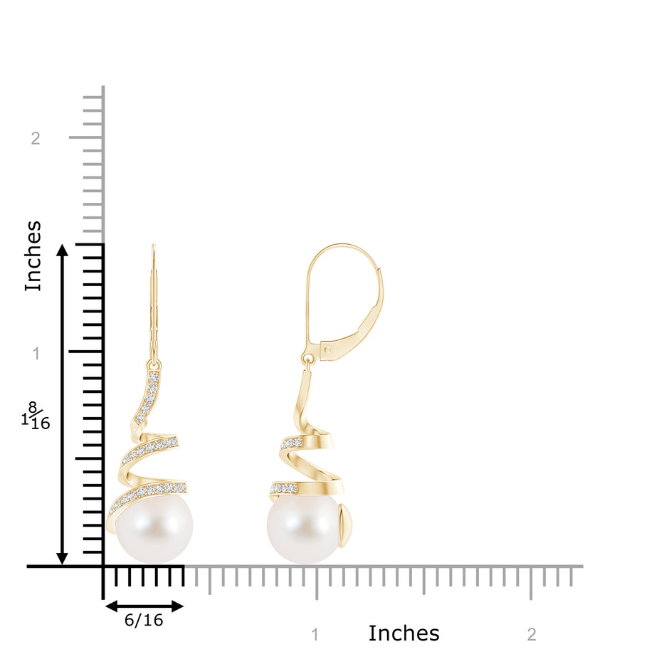 9mm AAA Freshwater Pearl Spiral Ribbon Drop Earrings in Yellow Gold product image