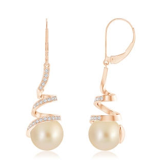 10mm AA Golden South Sea Pearl Spiral Ribbon Drop Earrings in Rose Gold