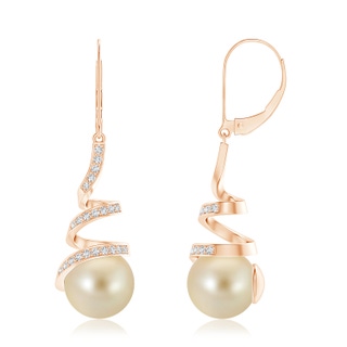 10mm AAA Golden South Sea Pearl Spiral Ribbon Drop Earrings in Rose Gold