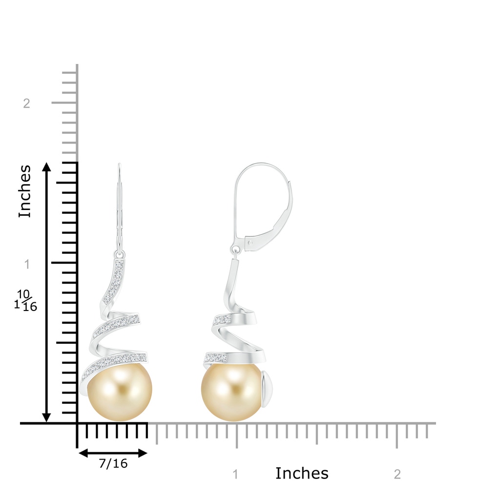 10mm AAAA Golden South Sea Pearl Spiral Ribbon Drop Earrings in White Gold Product Image