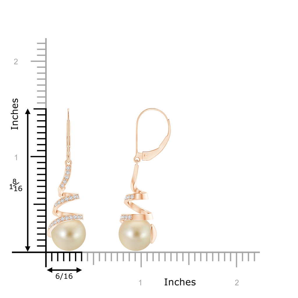 9mm AAA Golden South Sea Pearl Spiral Ribbon Drop Earrings in Rose Gold Product Image