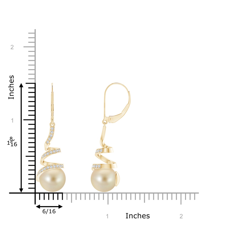 9mm AAA Golden South Sea Pearl Spiral Ribbon Drop Earrings in Yellow Gold product image