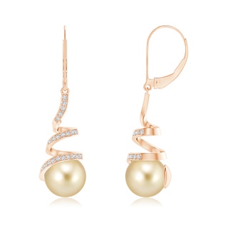 9mm AAAA Golden South Sea Pearl Spiral Ribbon Drop Earrings in Rose Gold