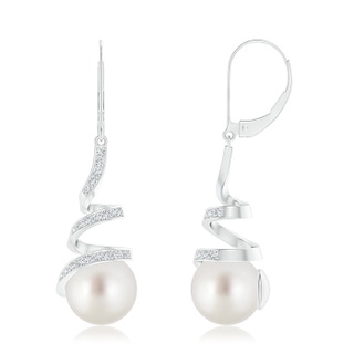 10mm AAA South Sea Pearl Spiral Ribbon Drop Earrings in White Gold
