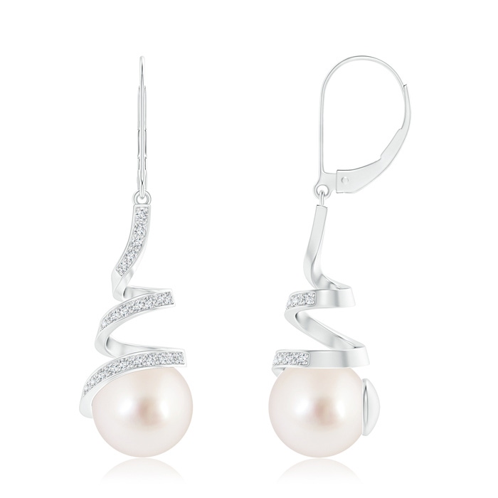 10mm AAAA South Sea Pearl Spiral Ribbon Drop Earrings in White Gold