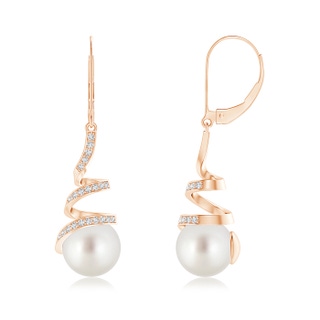 9mm AAA South Sea Pearl Spiral Ribbon Drop Earrings in Rose Gold