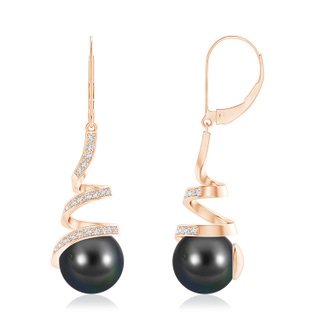 10mm AA Tahitian Pearl Spiral Ribbon Drop Earrings in Rose Gold