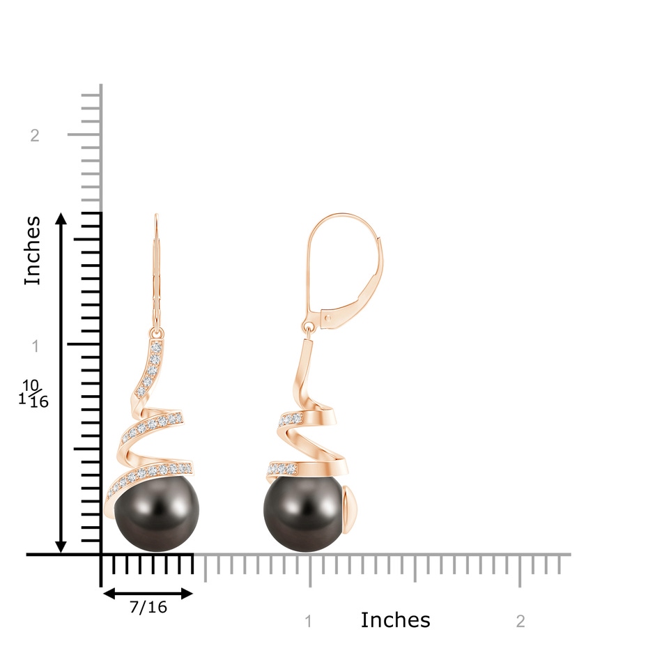 10mm AAA Tahitian Pearl Spiral Ribbon Drop Earrings in Rose Gold product image