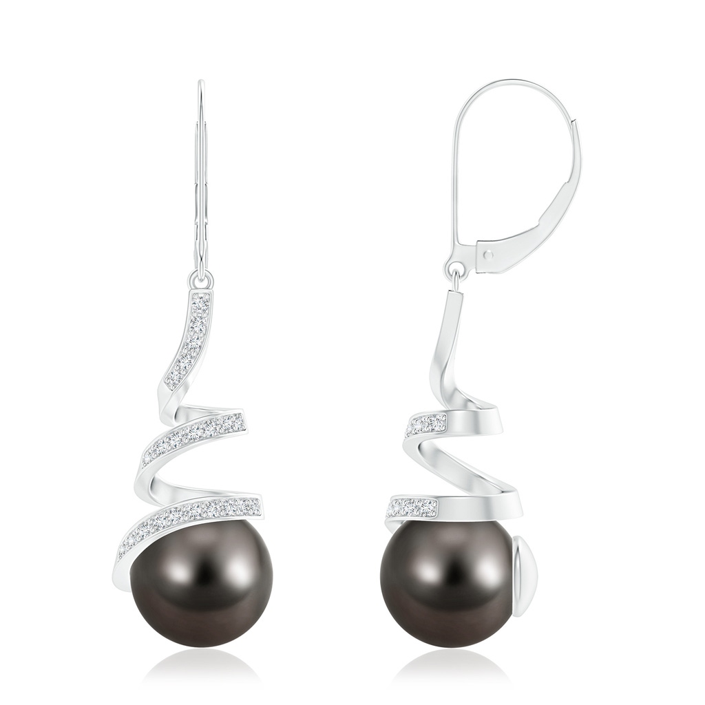 10mm AAA Tahitian Pearl Spiral Ribbon Drop Earrings in White Gold