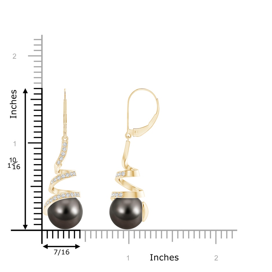 10mm AAA Tahitian Pearl Spiral Ribbon Drop Earrings in Yellow Gold product image