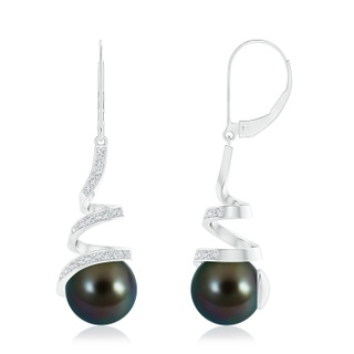 10mm AAAA Tahitian Pearl Spiral Ribbon Drop Earrings in White Gold