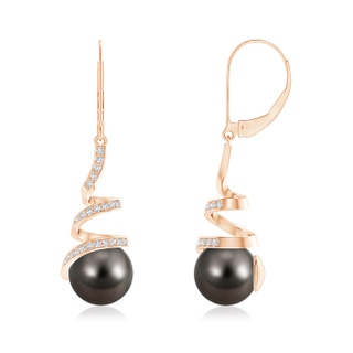 9mm AAA Tahitian Pearl Spiral Ribbon Drop Earrings in 9K Rose Gold