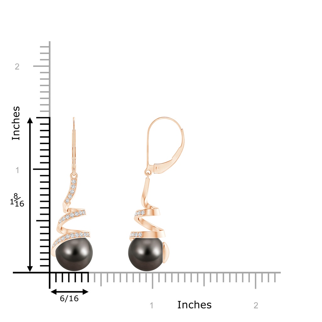 9mm AAA Tahitian Pearl Spiral Ribbon Drop Earrings in Rose Gold Product Image