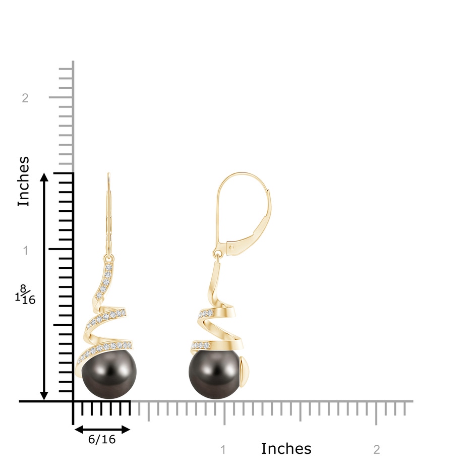 9mm AAA Tahitian Pearl Spiral Ribbon Drop Earrings in Yellow Gold product image