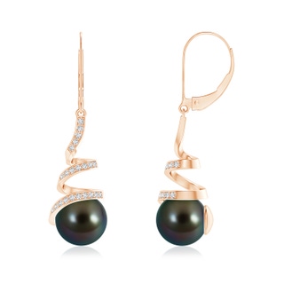 9mm AAAA Tahitian Pearl Spiral Ribbon Drop Earrings in Rose Gold