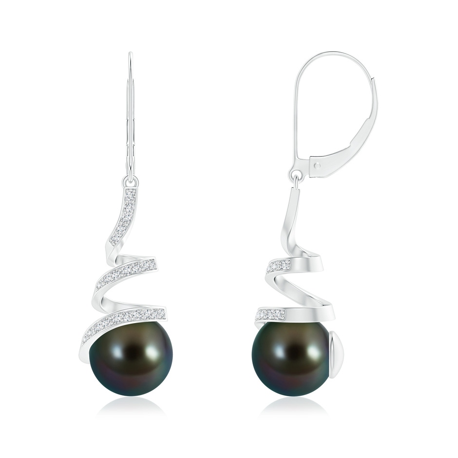 9mm AAAA Tahitian Pearl Spiral Ribbon Drop Earrings in White Gold 