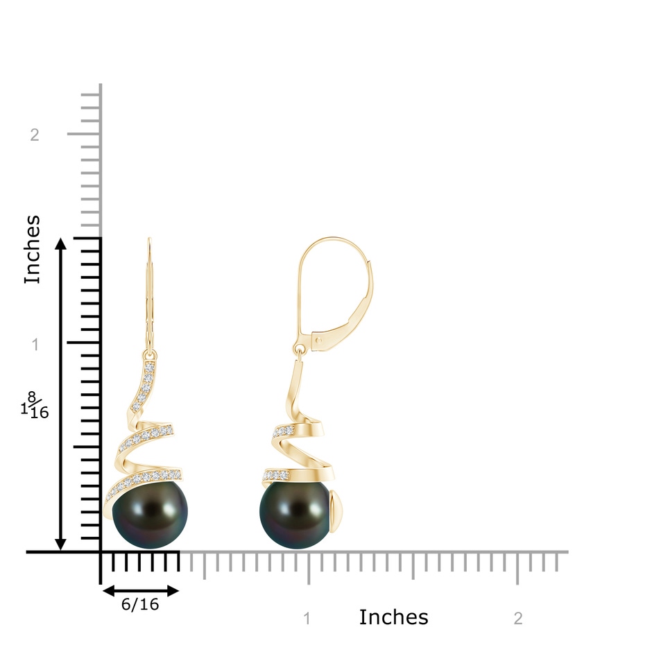 9mm AAAA Tahitian Pearl Spiral Ribbon Drop Earrings in Yellow Gold product image