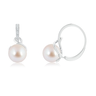 8mm AAA Solitaire Akoya Cultured Pearl Leverback Earrings in White Gold