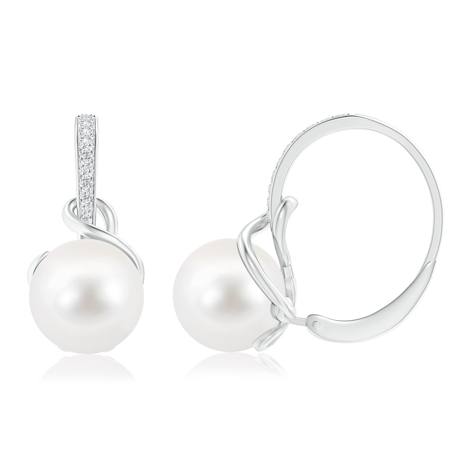 10mm AA Solitaire Freshwater Pearl Leverback Earrings in White Gold 