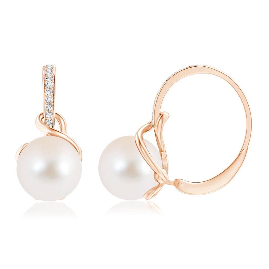 10mm AAA Solitaire Freshwater Pearl Leverback Earrings in Rose Gold 