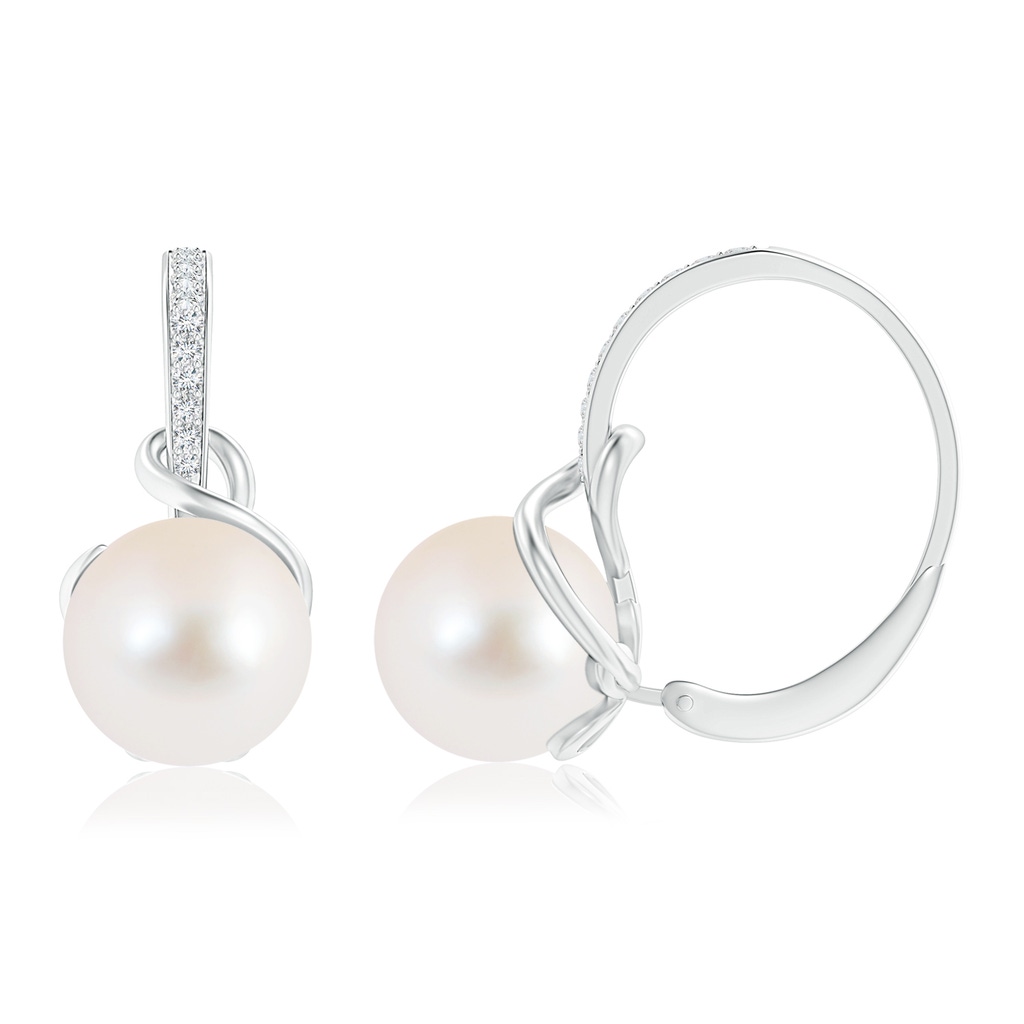 10mm AAA Solitaire Freshwater Pearl Leverback Earrings in White Gold
