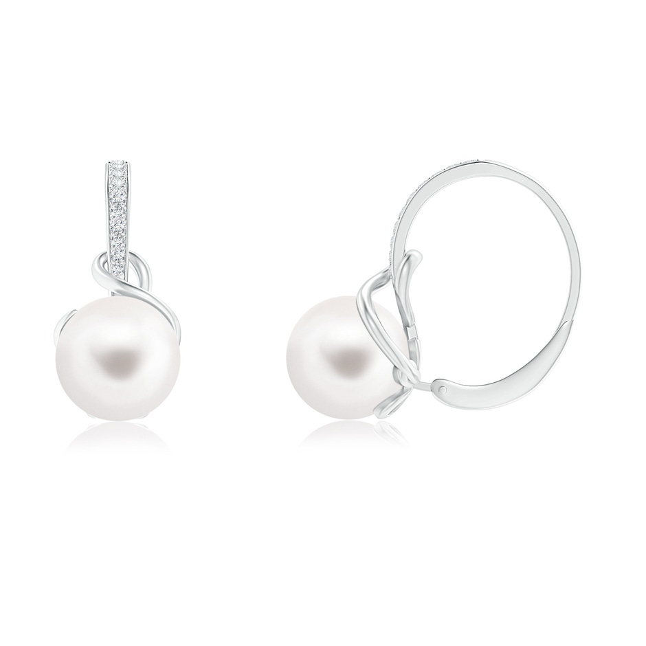 8mm AA Solitaire Freshwater Pearl Leverback Earrings in White Gold 