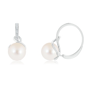 Freshwater Pearl Drop Earrings with Bezel Diamond | Angara