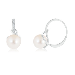 8mm AAA Solitaire Freshwater Pearl Leverback Earrings in White Gold