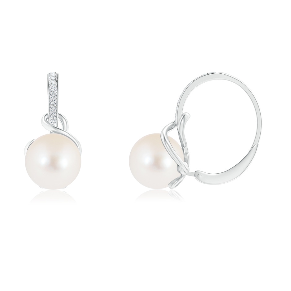 8mm AAA Solitaire Freshwater Pearl Leverback Earrings in White Gold 