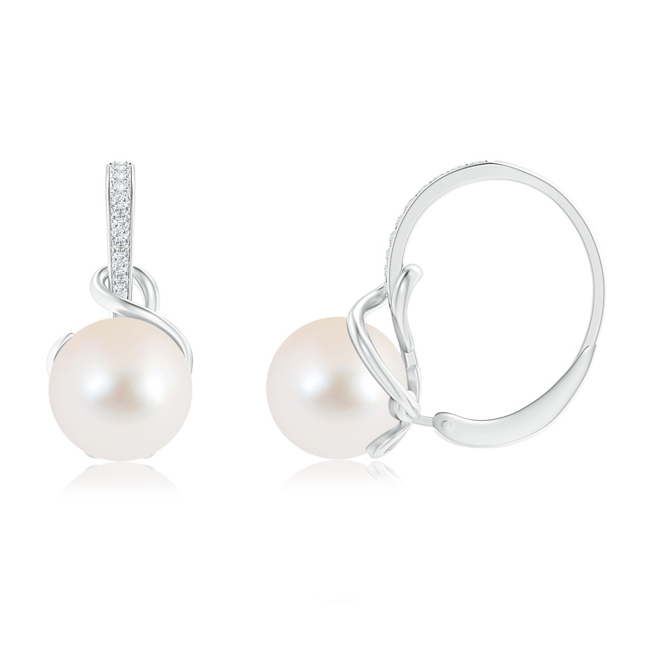 9mm AAA Solitaire Freshwater Pearl Leverback Earrings in White Gold 