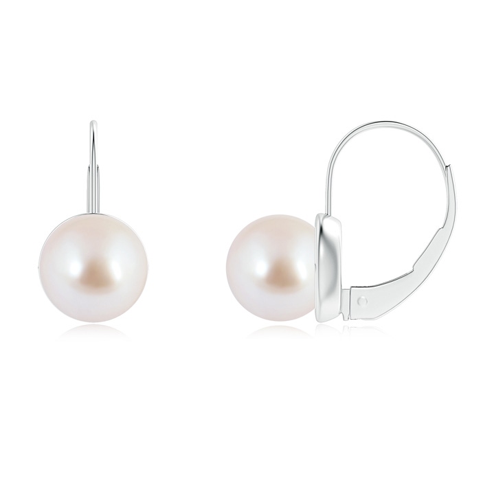 8mm AAA Classic Akoya Cultured Pearl Leverback Earrings in White Gold