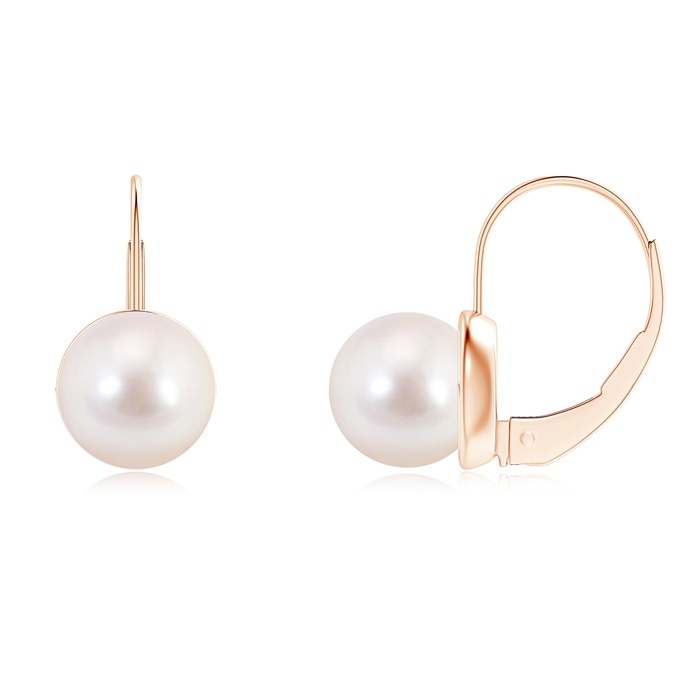 8mm AAAA Classic Akoya Cultured Pearl Leverback Earrings in Rose Gold 