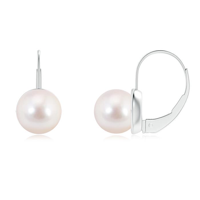 8mm AAAA Classic Akoya Cultured Pearl Leverback Earrings in White Gold
