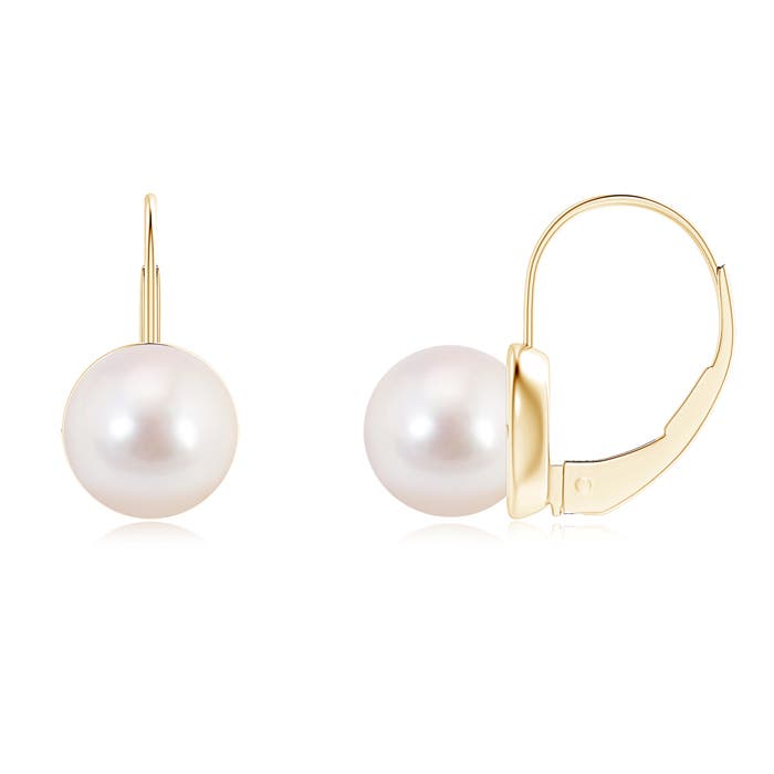 8mm AAAA Classic Akoya Cultured Pearl Leverback Earrings in Yellow Gold