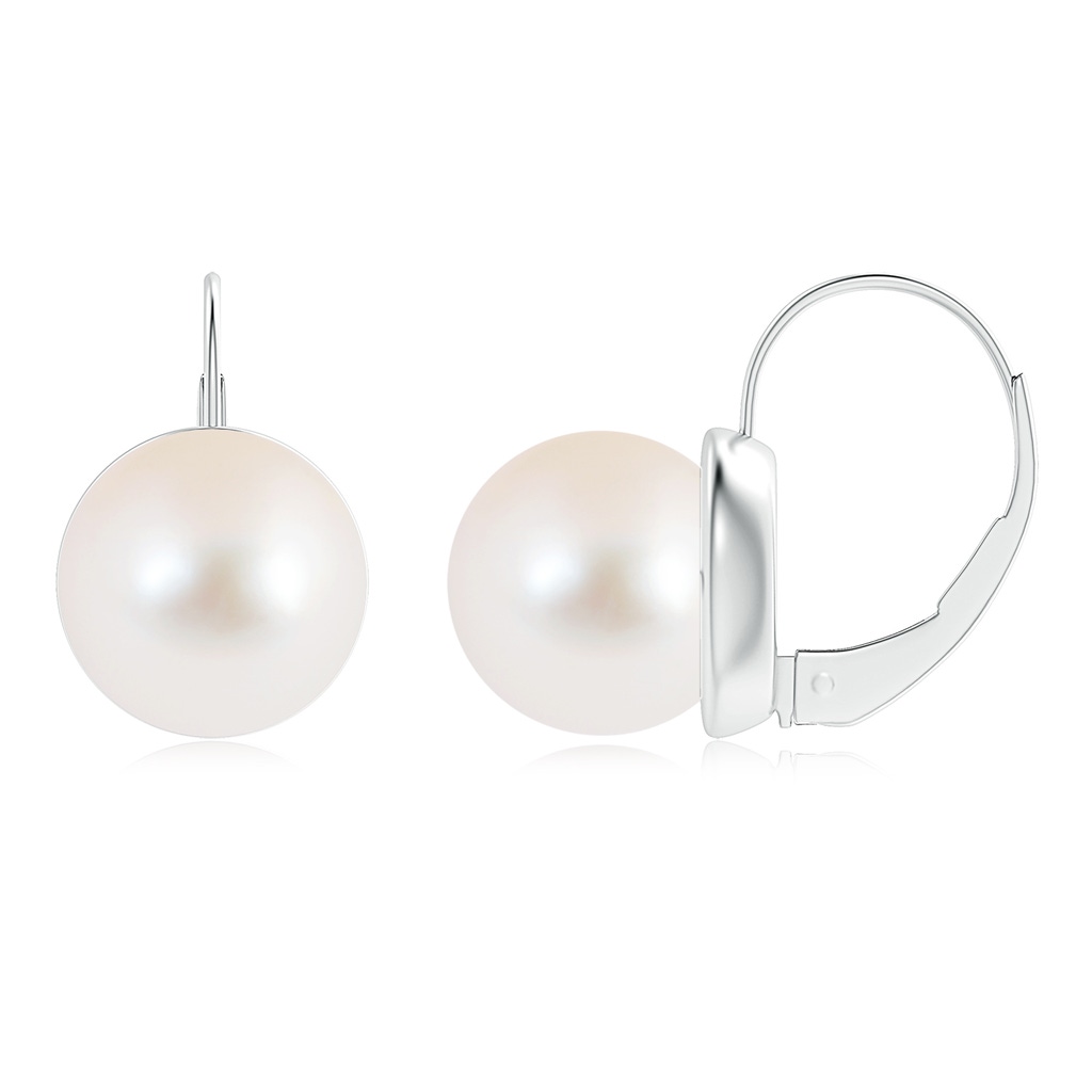 10mm AAA Classic Freshwater Pearl Leverback Earrings in 10K White Gold