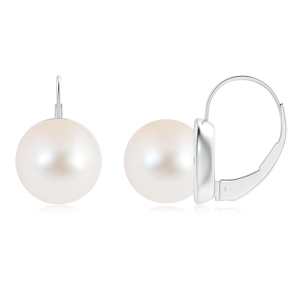 10mm AAA Classic Freshwater Pearl Leverback Earrings in White Gold