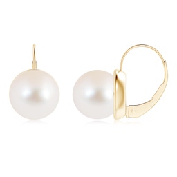 10mm AAA Classic Freshwater Pearl Leverback Earrings in Yellow Gold