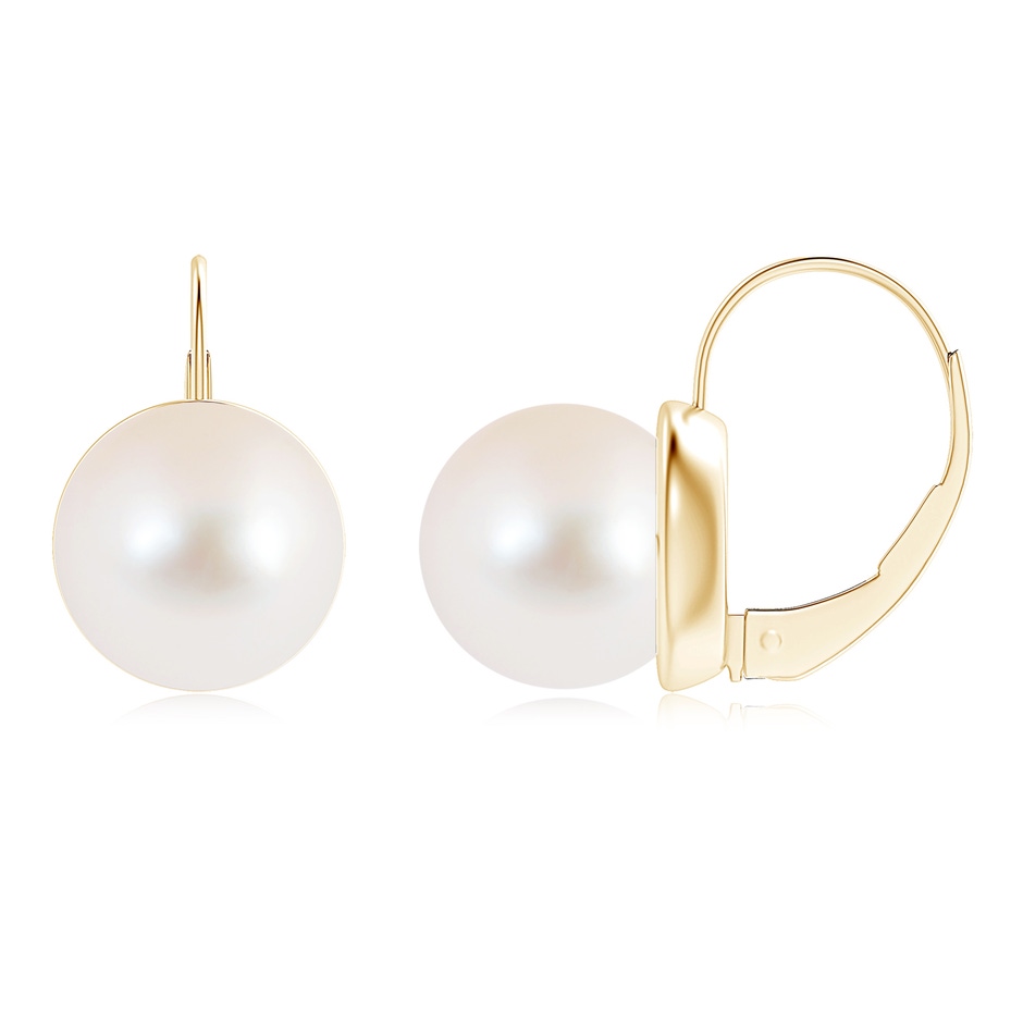 10mm AAA Classic Freshwater Pearl Leverback Earrings in Yellow Gold 